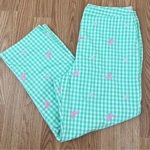 Lilly Pulitzer Green Checkered Capris with Pink Butterfly Accents 100% Cotton